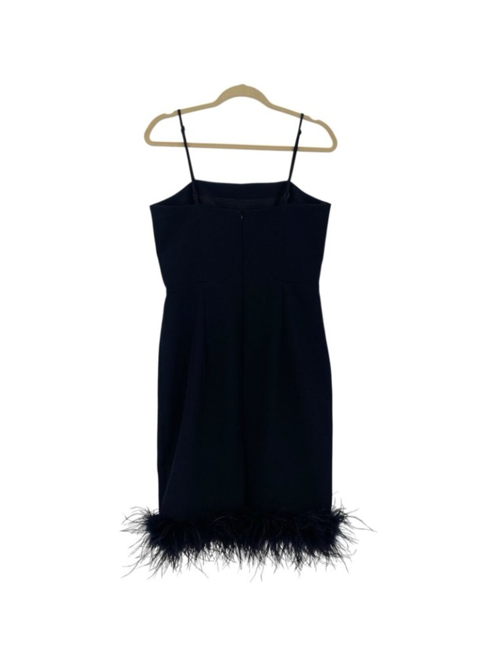 Milly Size 8 Black Feather-Trim Sleeveless Knee Length Cocktail Dress LBD - Picture 2 of 13
